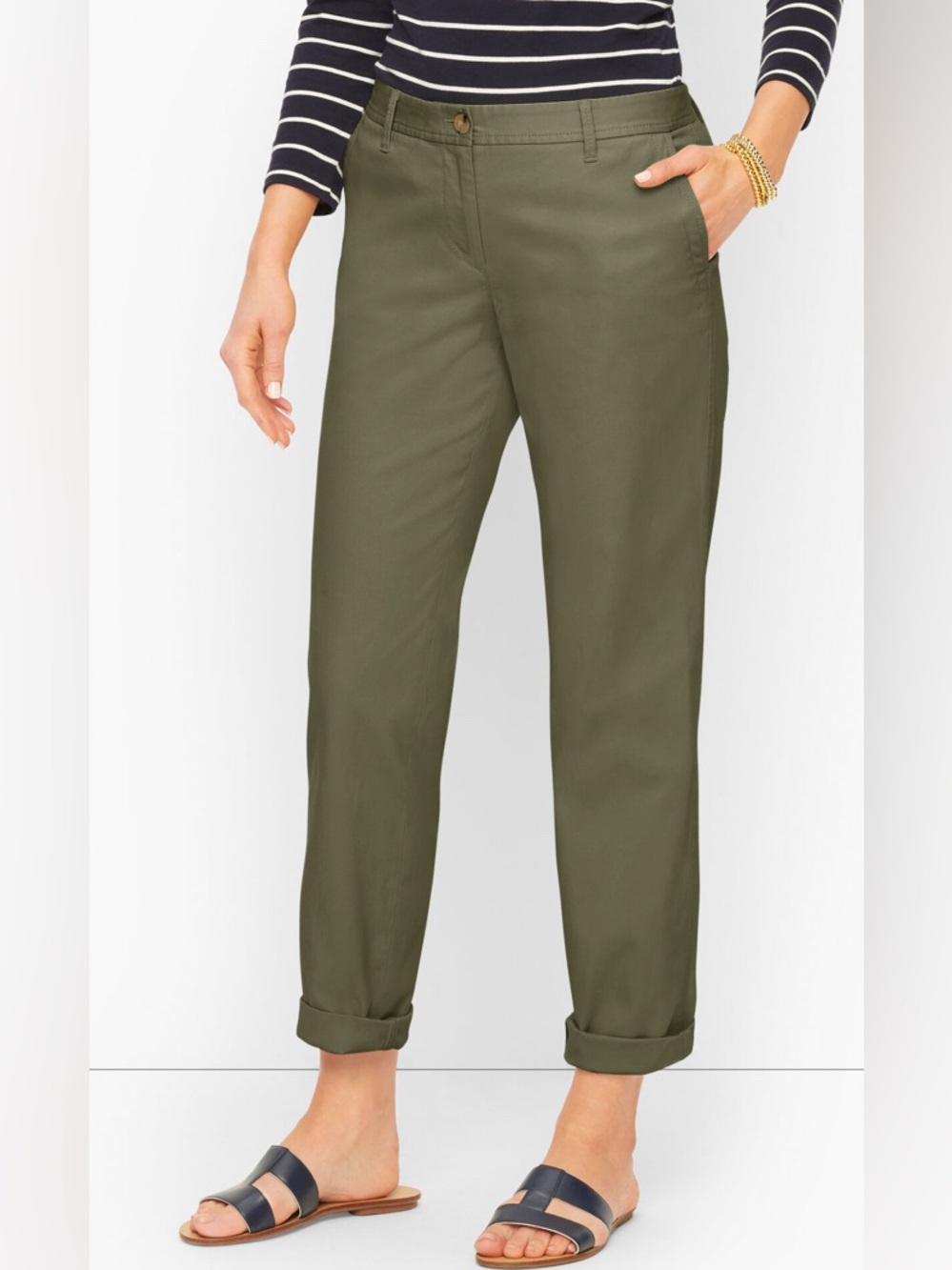 Talbots Relaxed Fit Chino Olive Green Pants Fall Cotton Women’s Size 4 Petite